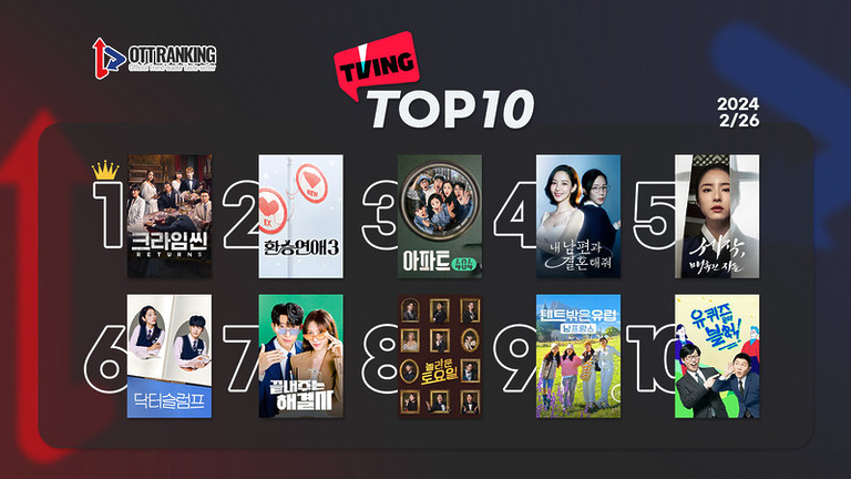 [데일리 OTT 랭킹] 2/26 티빙·넷플·웨이브 TOP10 – 오리지널 전성시대